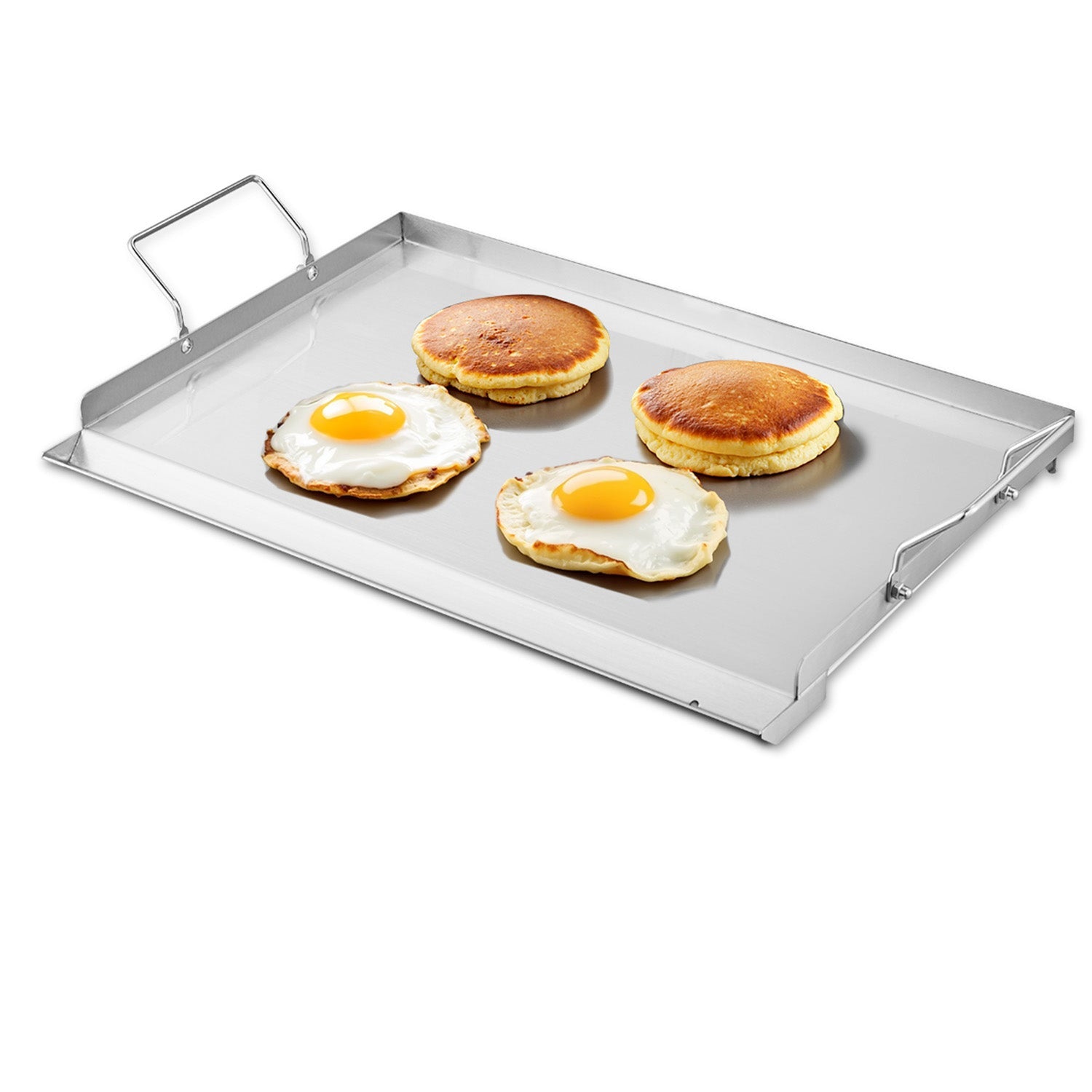 Flat top griddle pan 23x16 in, stainless steel BBQ pan with side handles, eggs and pancakes on Tampa Home & Garden Store