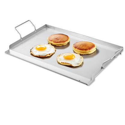 Flat top griddle pan 23x16 in, stainless steel BBQ pan with side handles, eggs and pancakes on Tampa Home & Garden Store