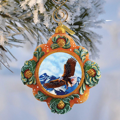 G. DeBrekht Majestic Eagle Hand-Painted Sculpted Ornament orange frame with green foliage on Tampa Home & Garden Store