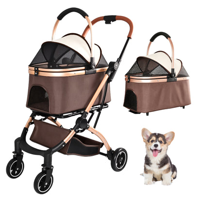 Pet Stroller for dogs and cats, 2-in-1 detachable with sun canopy, copper HouseOfZazla on Tampa Home & Garden Store