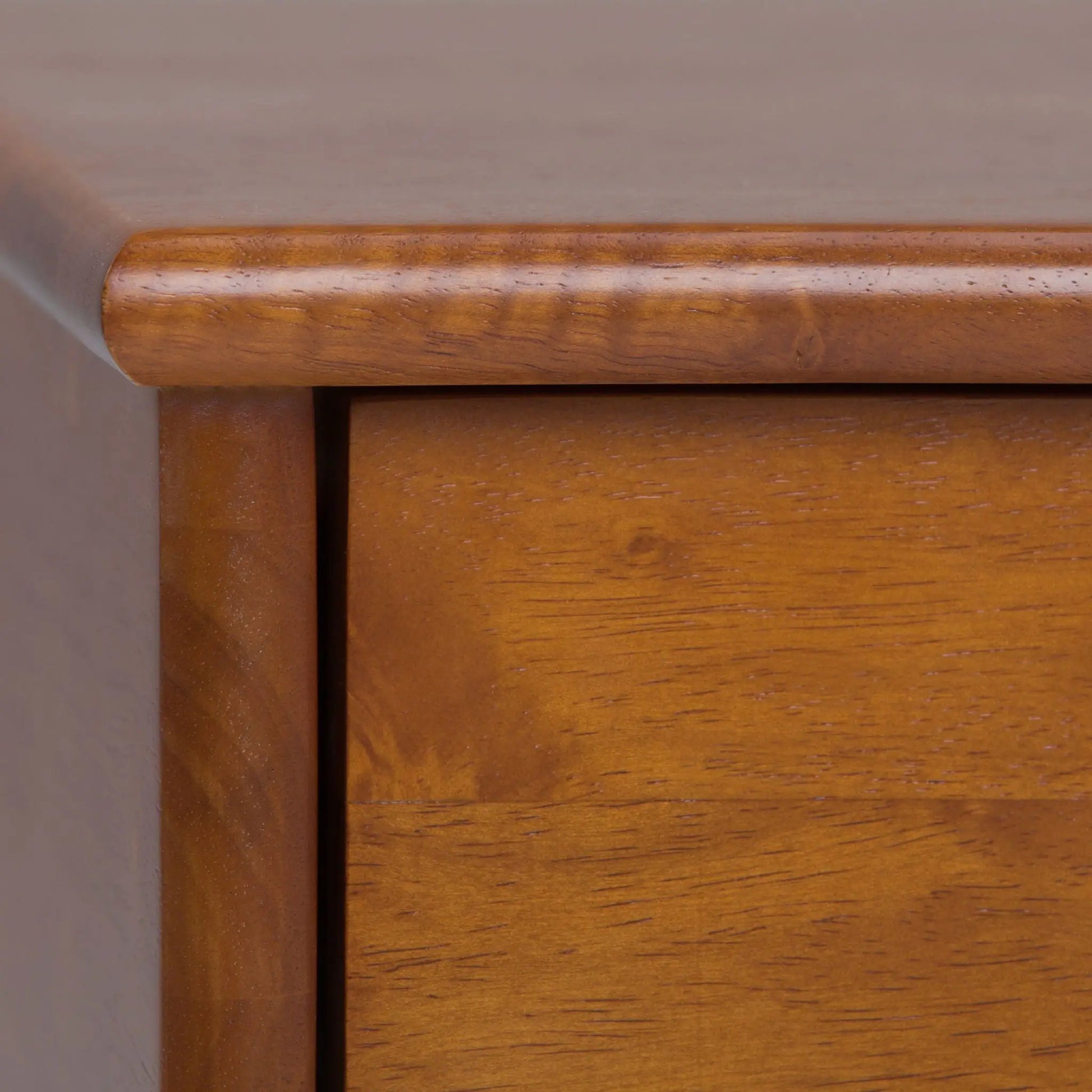Draper end table edge in warm walnut finish with rounded corner, mid-century style on Tampa Home & Garden Store