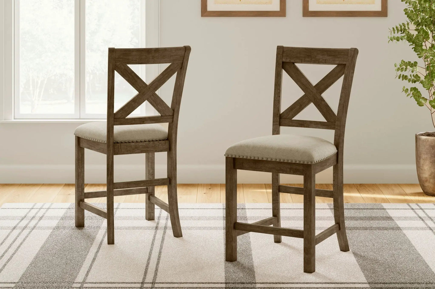 Moriville Upholstered Barstools Set of 2 Beige