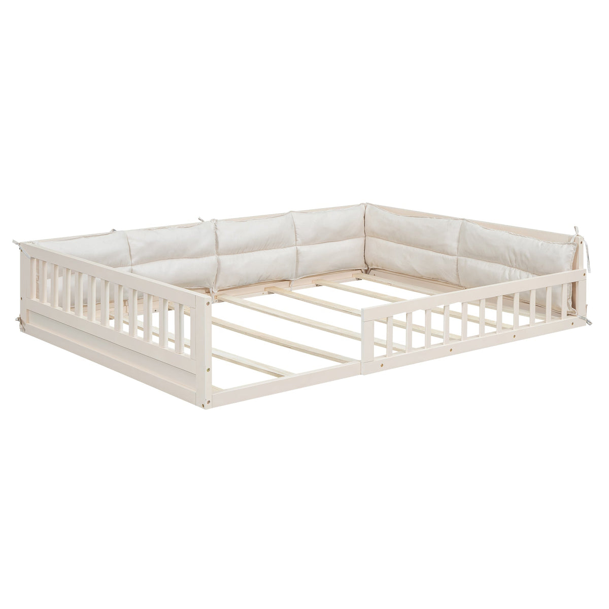 HouseOfZazla wood full-size upholstered platform bed with guardrail and beige padded sides on Tampa Home & Garden Store