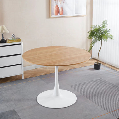 Mid-Century Tulip Dining Table With Round Top wood veneer top and white tulip pedestal base on Tampa Home & Garden Store