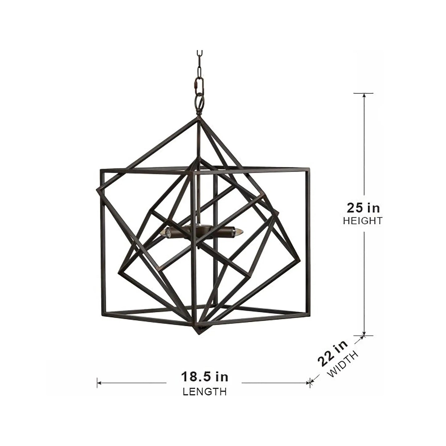 3-light black metal chandelier for kitchen with geometric cube frame and adjustable chain on Tampa Home & Garden Store