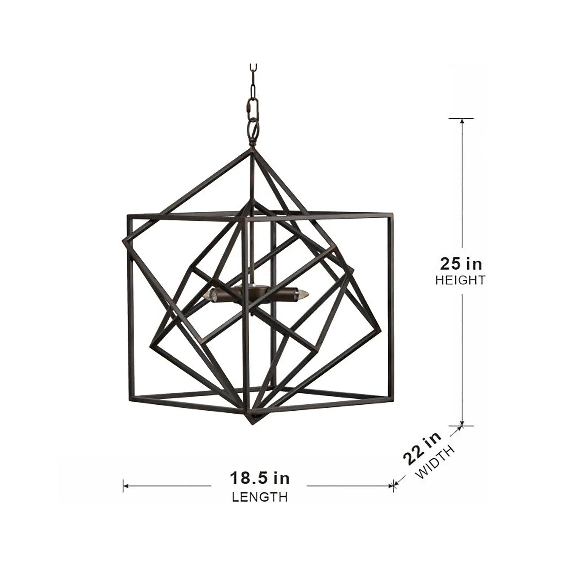 3-light black metal chandelier for kitchen with geometric cube frame and adjustable chain on Tampa Home & Garden Store