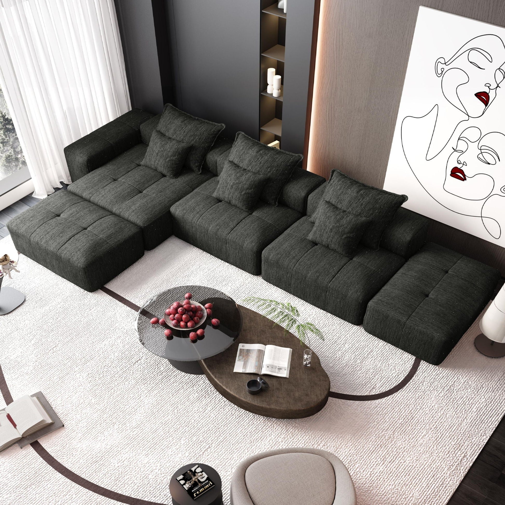 Modern Oversized DIY Combination Modular Sectional Sofa With Pillows in dark charcoal fabric on Tampa Home & Garden Store