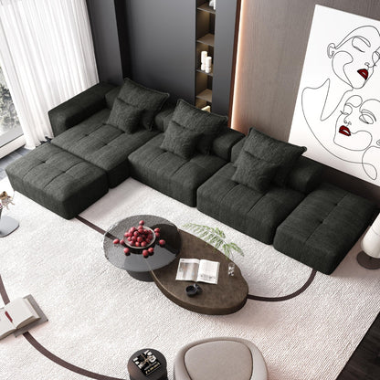 Modern Oversized DIY Combination Modular Sectional Sofa With Pillows in dark charcoal fabric on Tampa Home & Garden Store