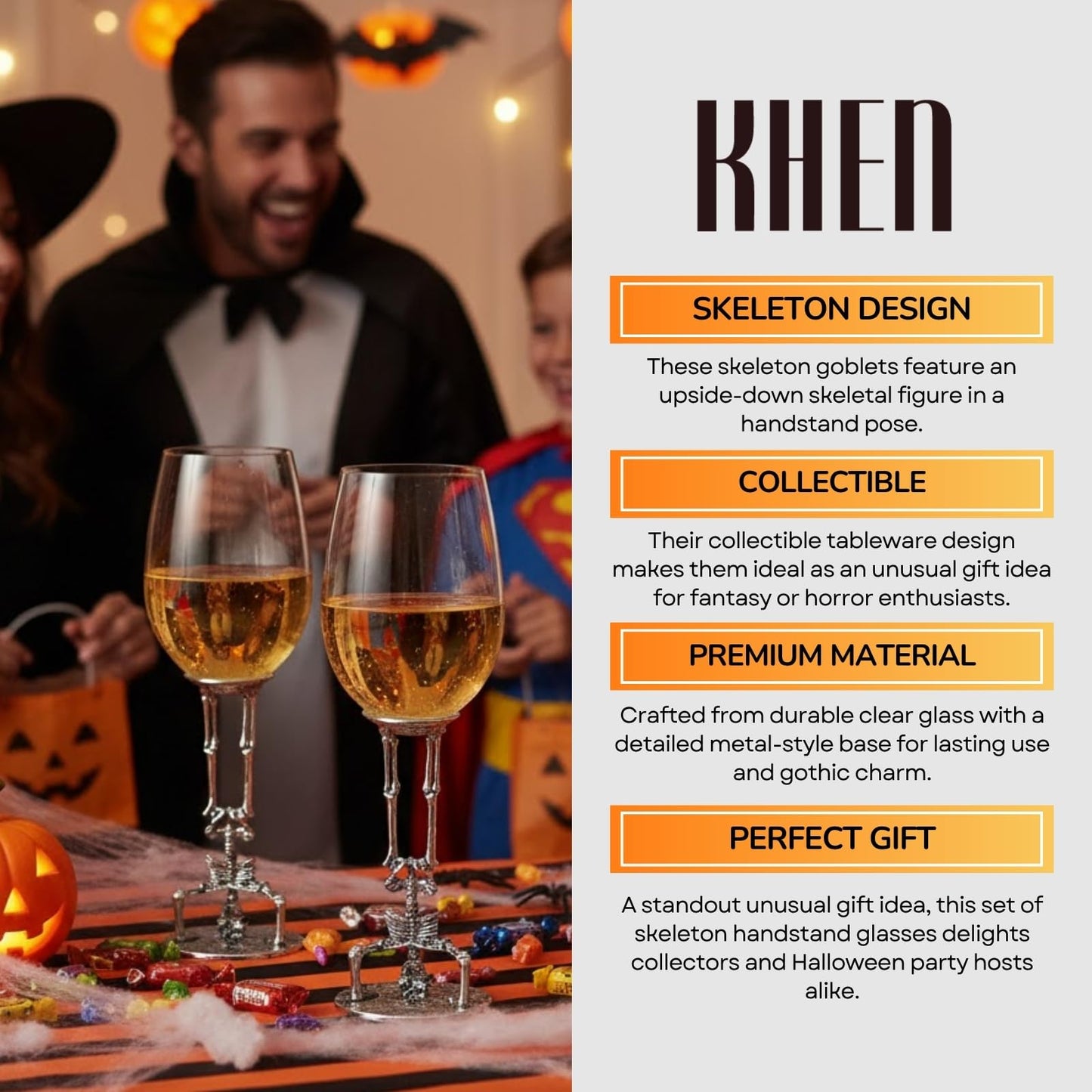 Spooky Skeleton Wine Glasses Set of Two and Decor