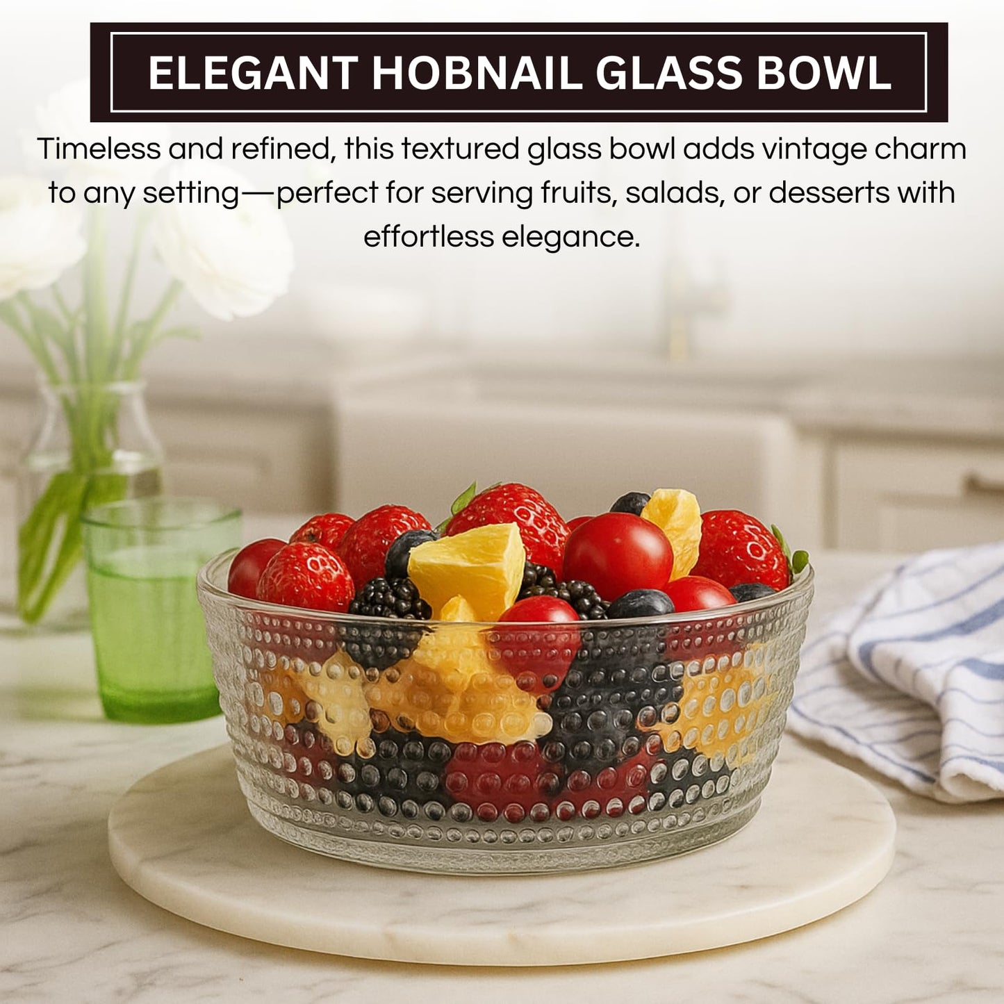 Clear Hobnail Glass Bowl and 10 Inch Vintage