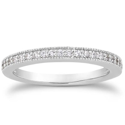 Wedding ring band 14k white gold with pavé diamonds, milgrain edge, half-around design, Bids.com on Tampa Home & Garden Store