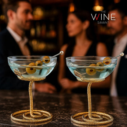 Gold Snake Serpent and Cocktail Glasses Set