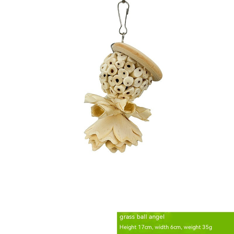 Parrot Natural Gnawing Molar Grinding Toy wood bead ball with ribbon Sell My Stuff bird toy on Tampa Home & Garden Store