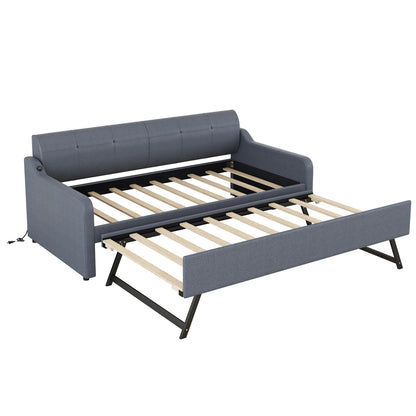 Upholstered daybed with trundle, gray fabric, HouseOfZazla on Tampa Home & Garden Store