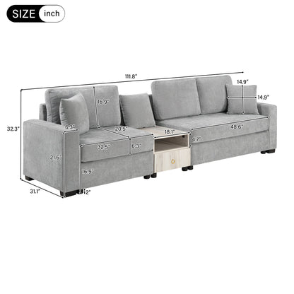 Modular sofa couch with storage armrest and center console in gray fabric by HouseOfZazla stationary on Tampa Home & Garden Store
