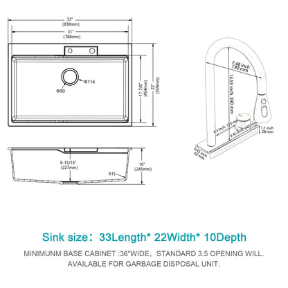Brushed Waterfall Sink with Faucet and Cup Washer