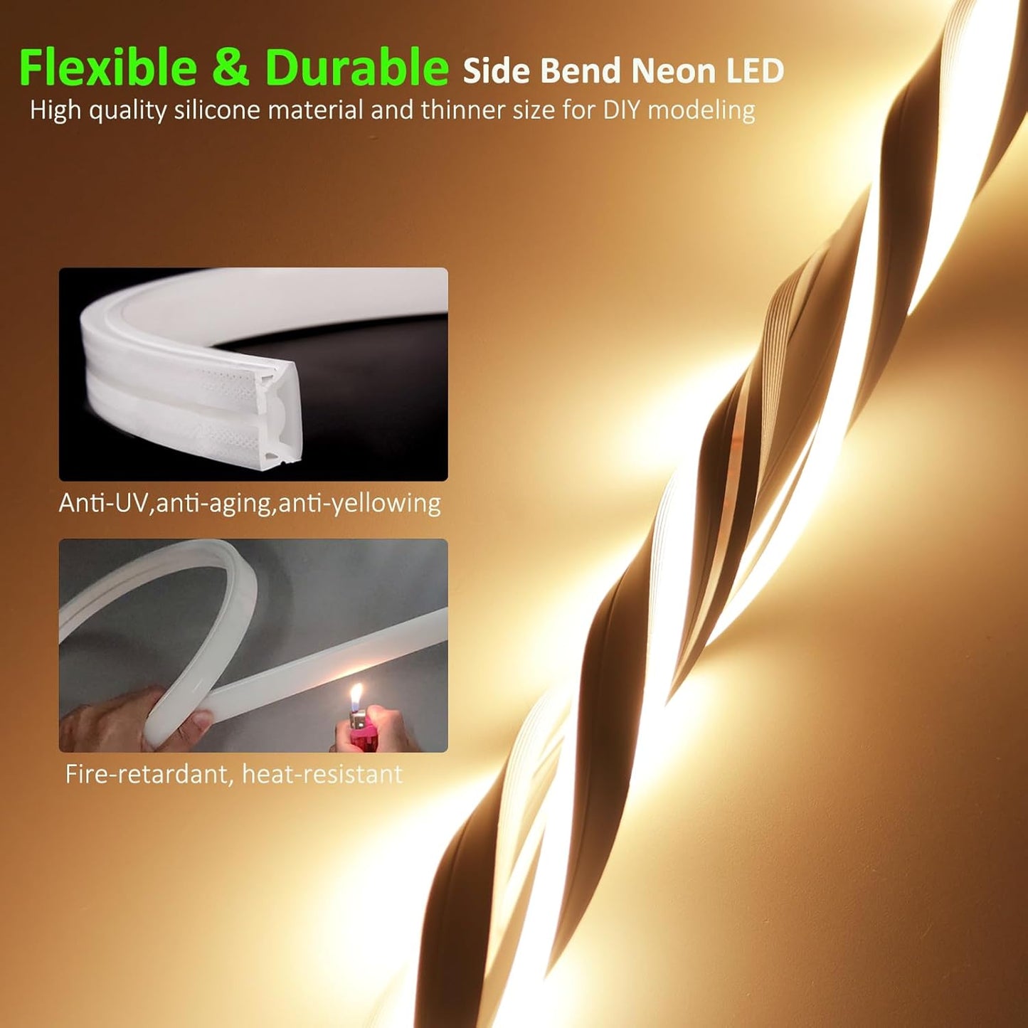 SLN01 – bande lumineuse LED néon COB sans points, 16,4 pieds (5M), DC24V, 60W, IP67, 10x10MM, pour l'extérieur, variable, basse tension, corde en Silicone