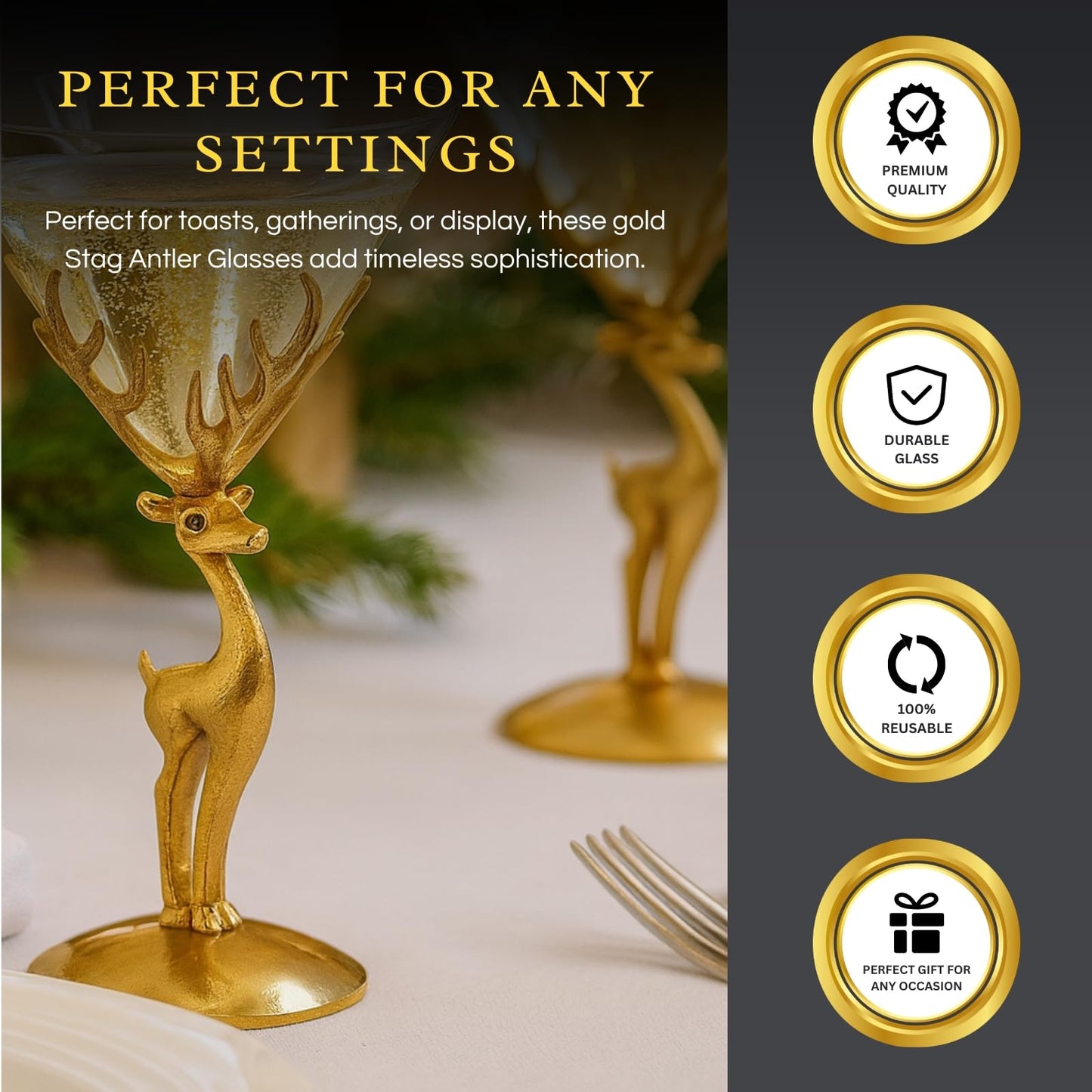 Golden Standing Stag Martini Glass Set of Two