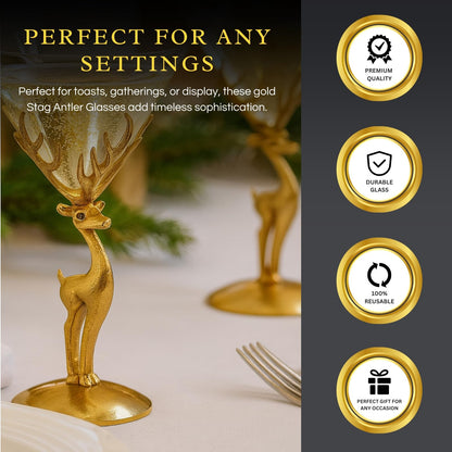 Golden Standing Stag Martini Glass Set of Two