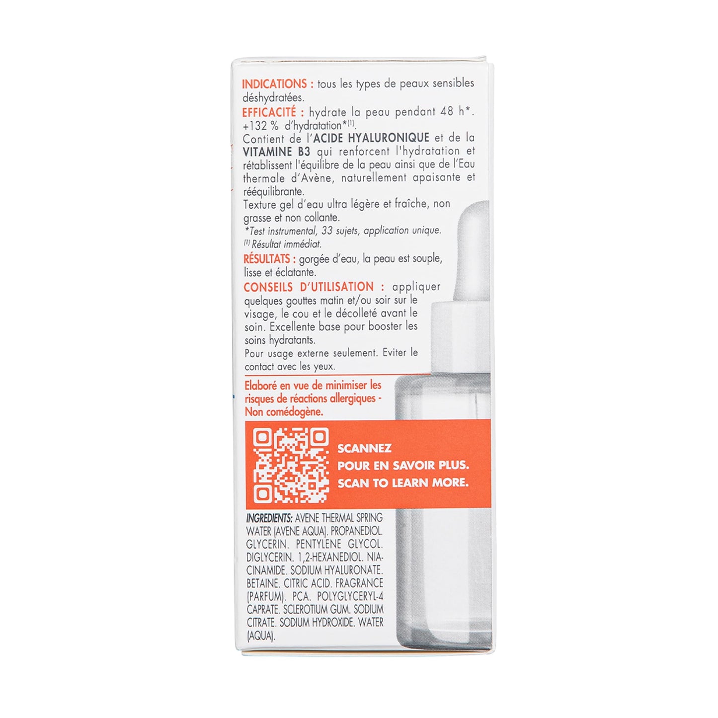 Avene Hydrance Boost Serum Concentrate 30ml white box with orange accents on Tampa Home & Garden Store