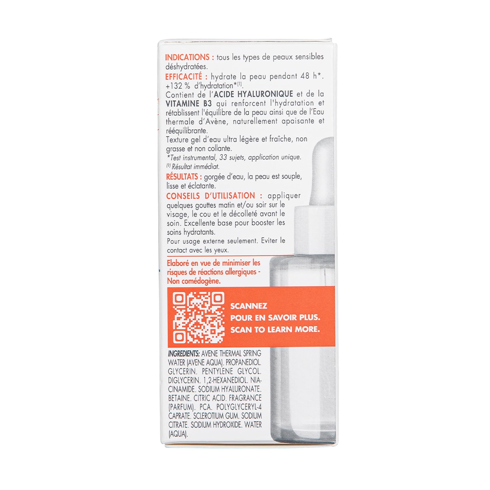 Avene Hydrance Boost Serum Concentrate 30ml white box with orange accents on Tampa Home & Garden Store