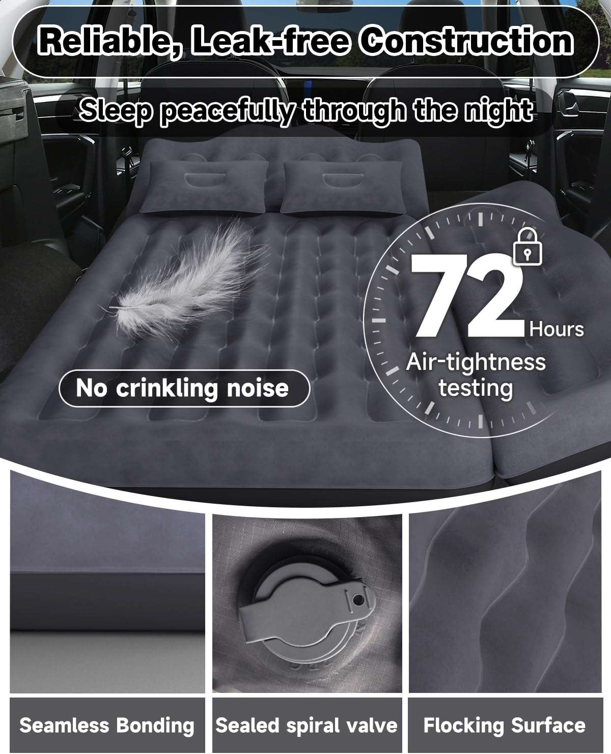Back Seat Air Mattress Umbrauto in dark gray with flocked surface on Tampa Home & Garden Store