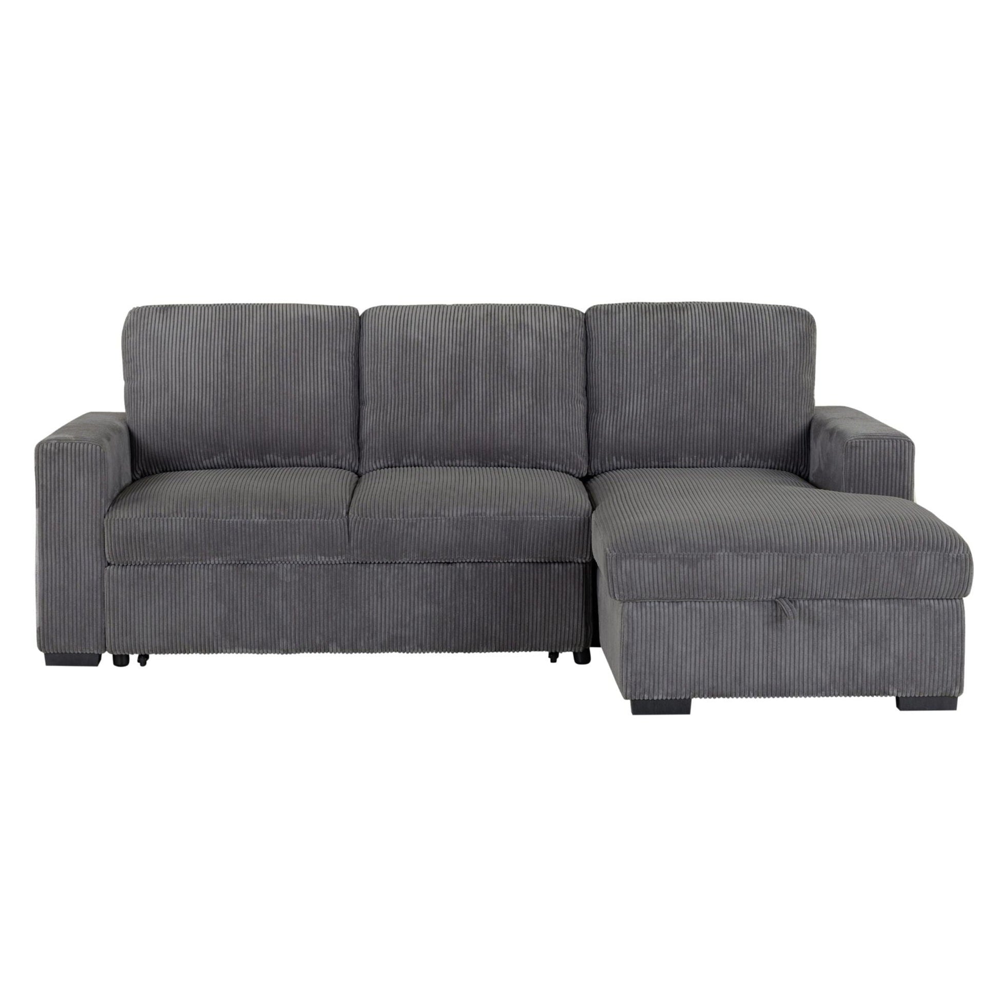Melody sectional sofa by HouseOfZazla gray corduroy with 3 back cushions and matching ottoman on Tampa Home & Garden Store