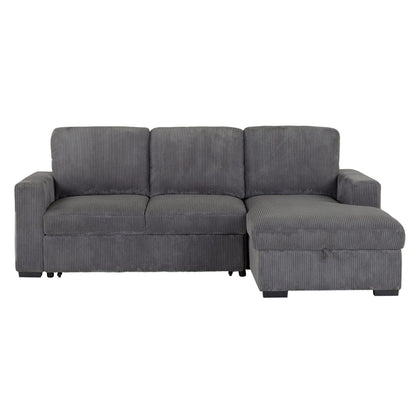 Melody sectional sofa by HouseOfZazla gray corduroy with 3 back cushions and matching ottoman on Tampa Home & Garden Store