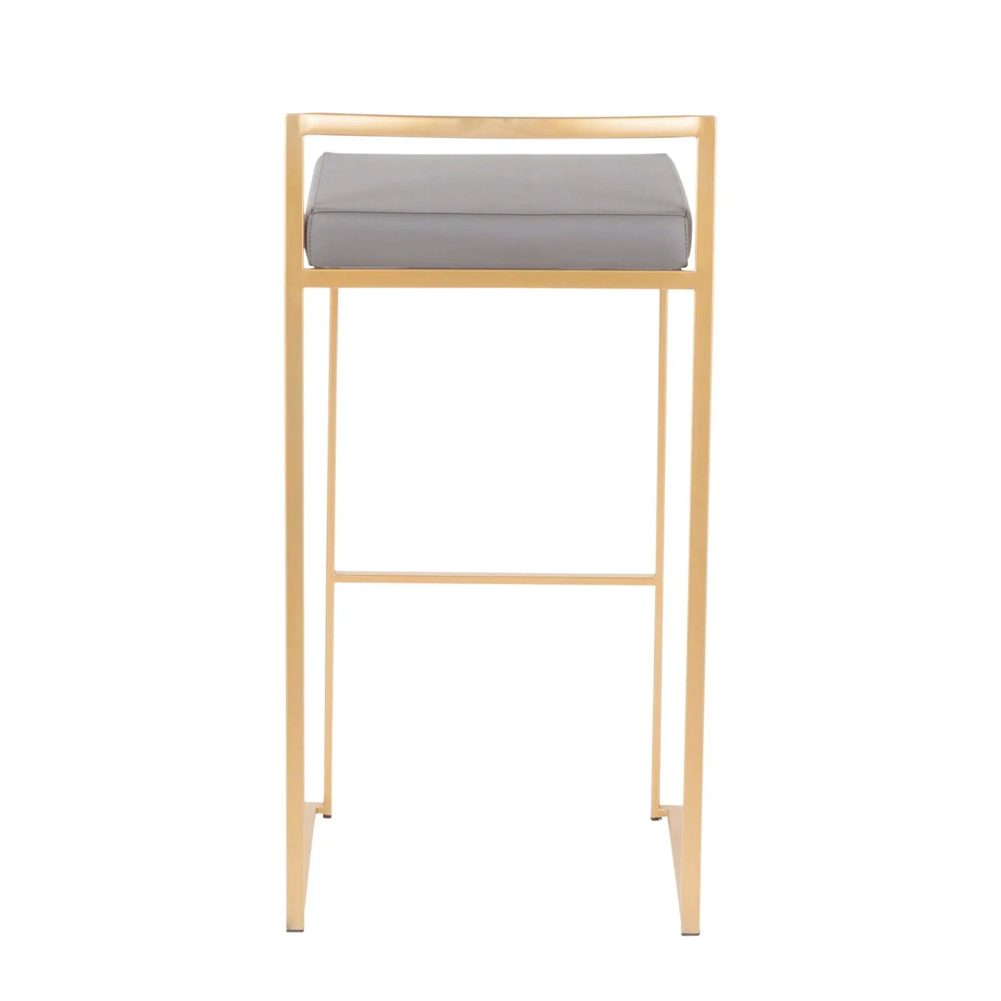 Fuji Contemporary Barstool with gold metal frame and gray upholstered cushion on Tampa Home & Garden Store