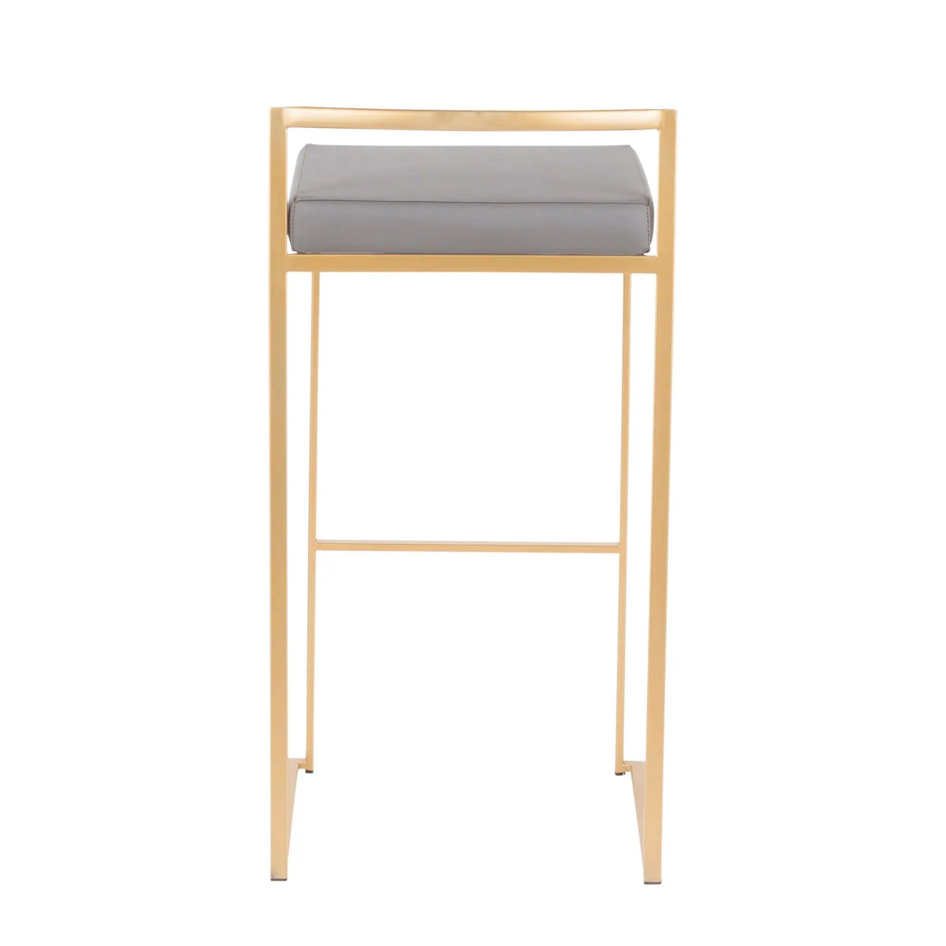 Fuji Contemporary Barstool with gold metal frame and gray upholstered cushion on Tampa Home & Garden Store