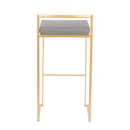 Fuji Contemporary Barstool with gold metal frame and gray upholstered cushion on Tampa Home & Garden Store