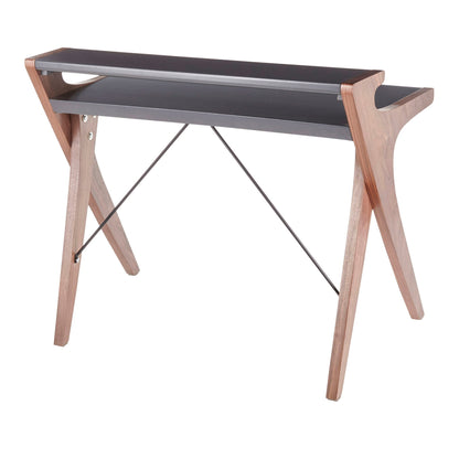 Contemporary Lift Top Desk with Raised Hutch Walnut/Gray; dark gray top on walnut legs on Tampa Home & Garden Store