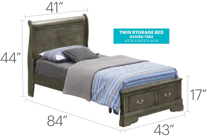 Upholstered Sleigh Bed with Dovetail Drawers
