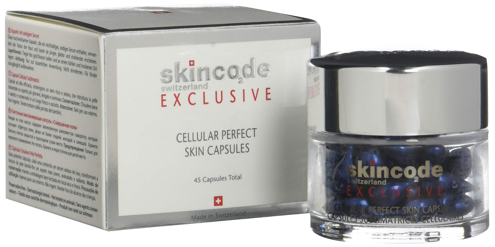 Skincode Cellular Perfect Skin Capsules box and blue jar set with EXCLUSIVE label, 45 capsules on Tampa Home & Garden Store