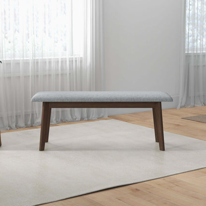 Carlos Upholstered Bench with gray high-density foam cushion, wooden legs on Tampa Home & Garden Store