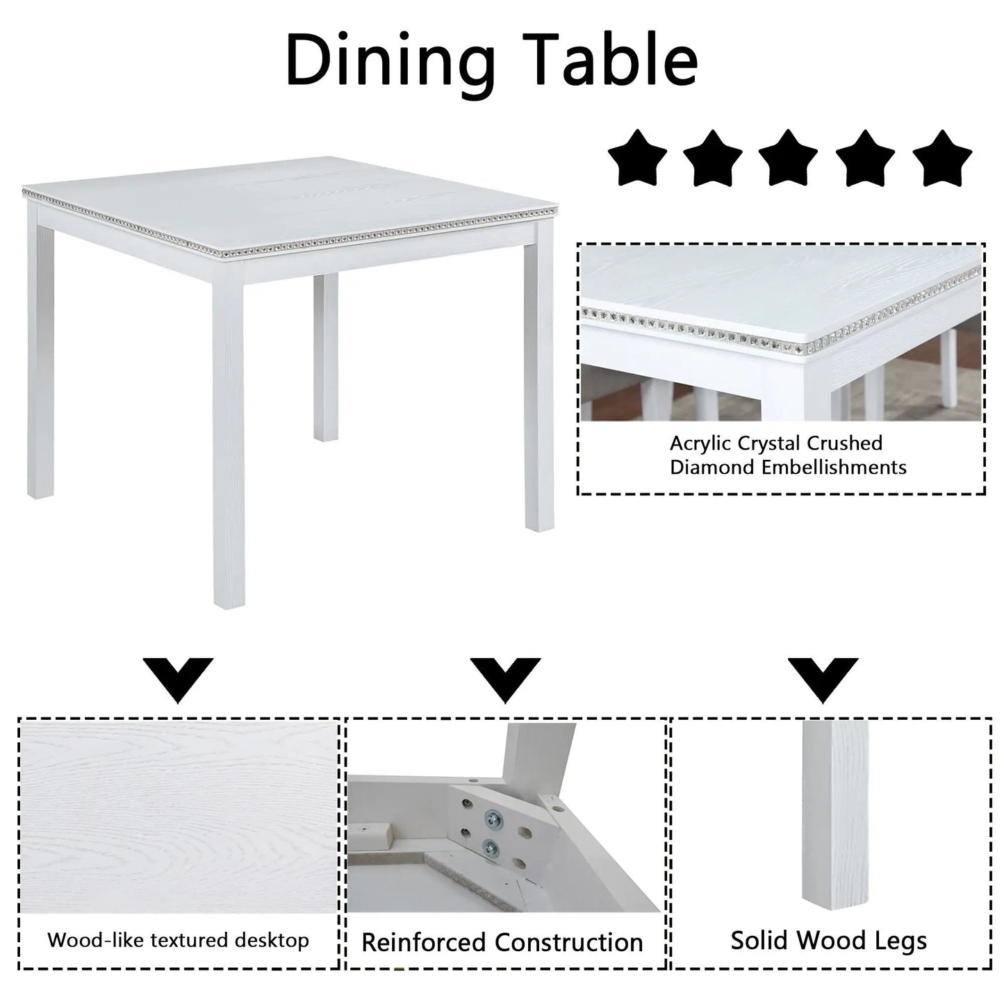 5pc dining table set with crystal-edge trim and upholstered chairs by Unique Piece Furniture on Tampa Home & Garden Store