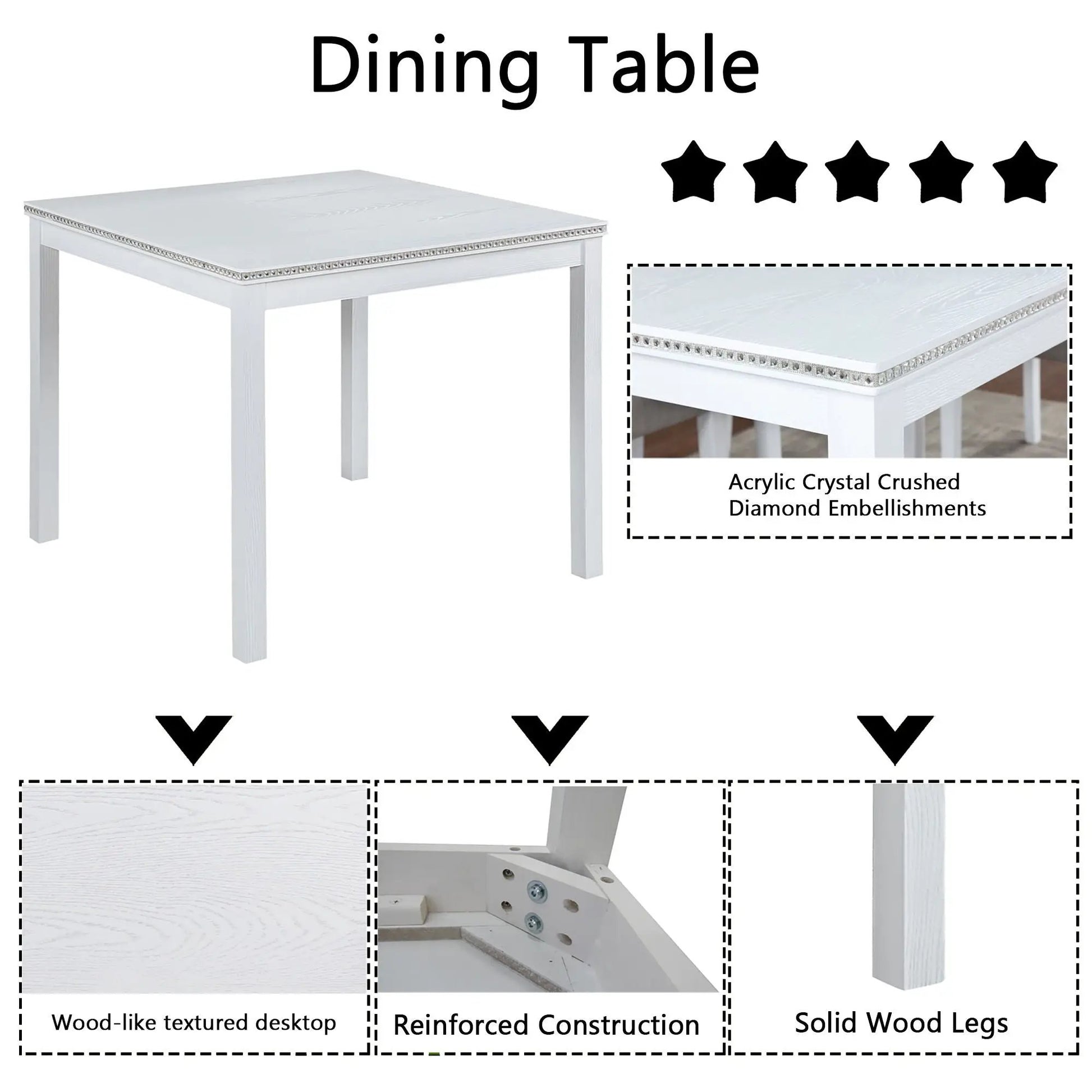 5pc dining table set with crystal-edge trim and upholstered chairs by Unique Piece Furniture on Tampa Home & Garden Store
