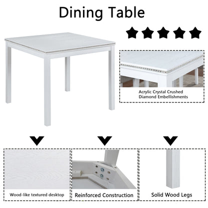 5-piece dining table set with crystal-embellished edge and upholstered chairs in gray or white finish on Tampa Home & Garden Store