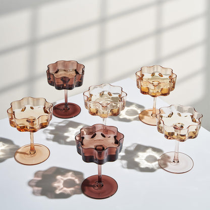 Venus Flower Wave Coupe Glasses Set of 6 Brown