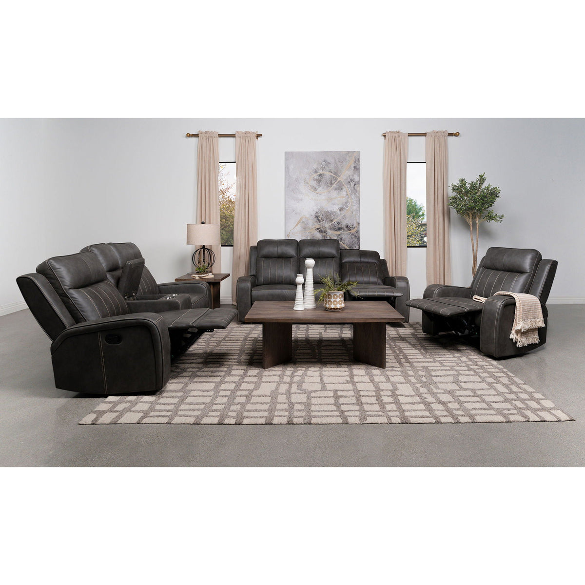 Forrest gray motion reclining sofa with tufted cushions and wide track arms by HouseOfZazla on Tampa Home & Garden Store