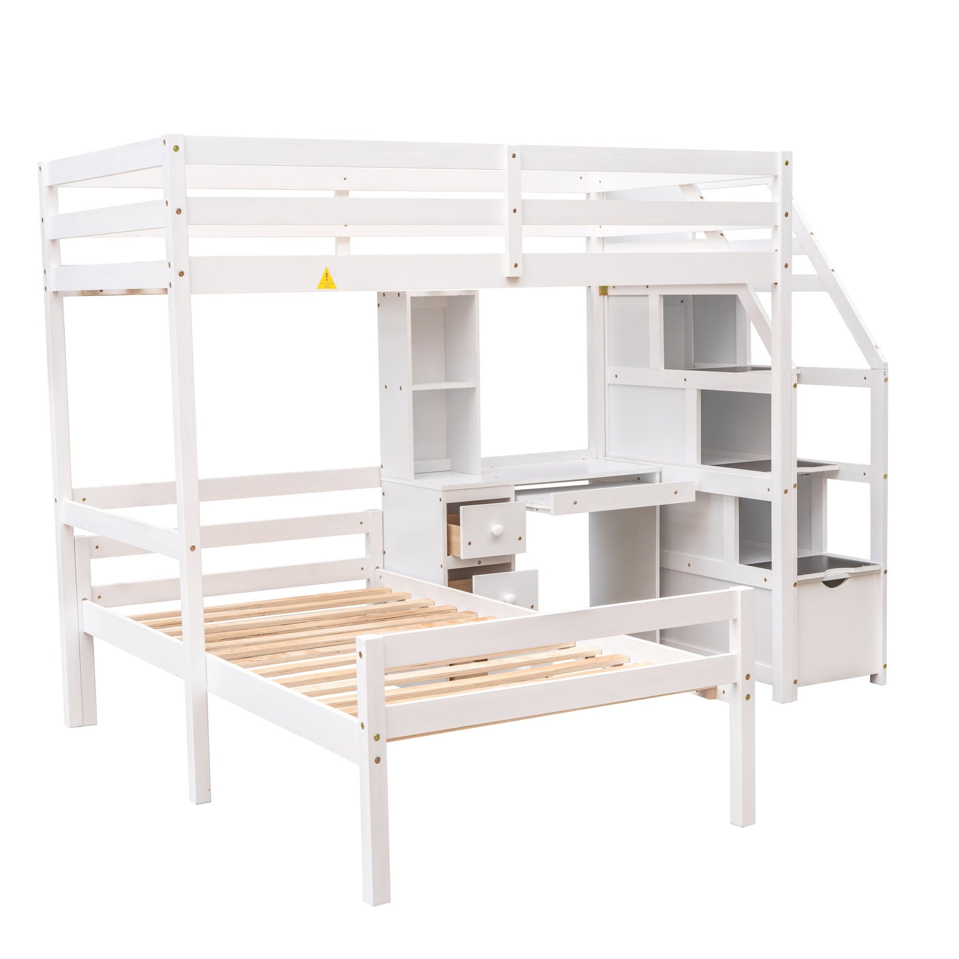 Loft bed with standalone bed by HouseOfZazla white with storage staircase, desk and drawers on Tampa Home & Garden Store