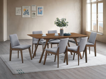 Seven Piece Walnut Dining Table and Side Chairs