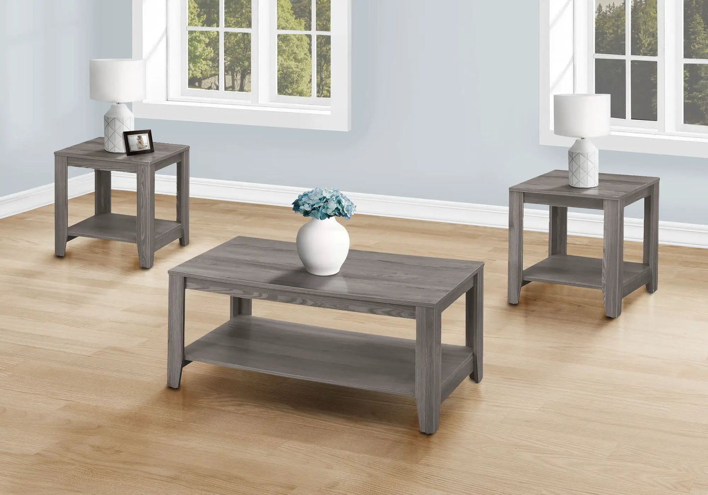 Table Set of 3 coffee, end, and side accent tables in gray wood finish Unique Piece Furniture on Tampa Home & Garden Store