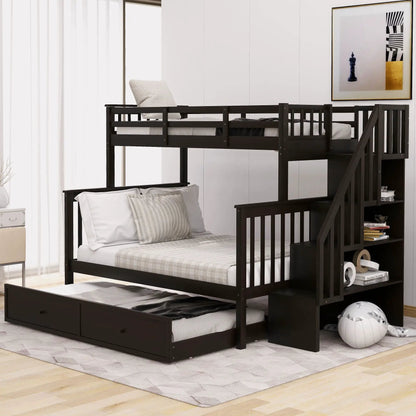 Bunk Bed with Twin Size Trundle and Guard Rail
