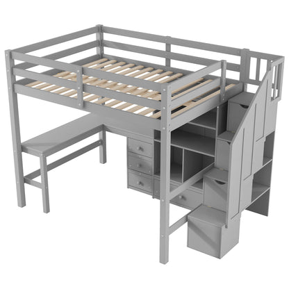 HouseOfZazla gray loft bed with L-shaped desk and storage stairs on Tampa Home & Garden Store
