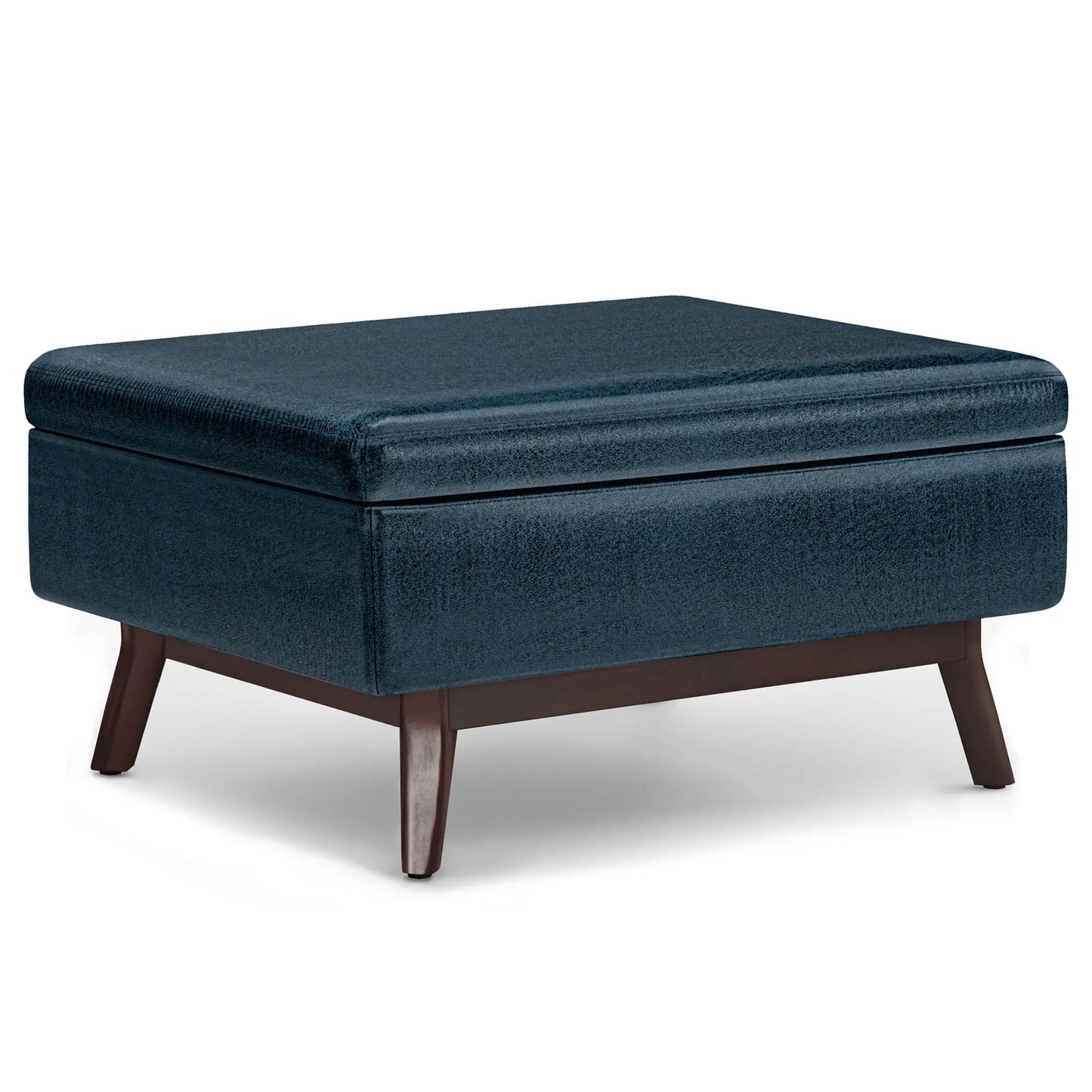 Owen padded rectangular storage ottoman blue velvet with dark wood legs Unique Piece Furniture on Tampa Home & Garden Store