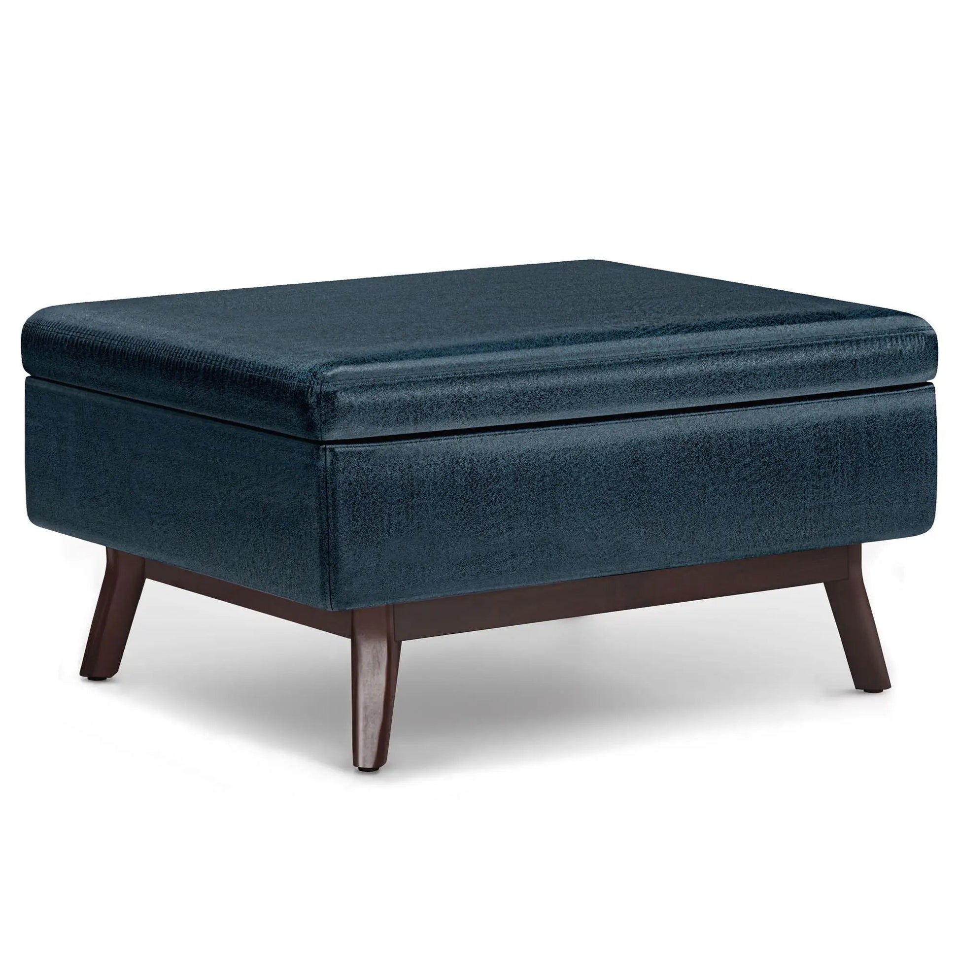Owen padded rectangular storage ottoman blue velvet with dark wood legs Unique Piece Furniture on Tampa Home & Garden Store