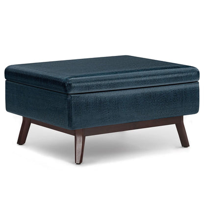 Owen padded rectangular storage ottoman blue velvet with dark wood legs Unique Piece Furniture on Tampa Home & Garden Store