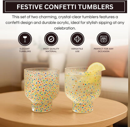 Colorful Confetti Stemless Tumbler Set and Cups