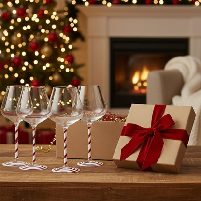 Red White Candy Cane Wine Glasses and Stripes